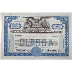 Hearst Consolidated Publications, Inc., 1930 Specimen Stock Certificate With William Randolph Hearst