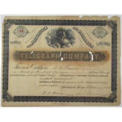 Apalachicola and Marianna Telegraph Co. 1884 I/U Stock Certificate