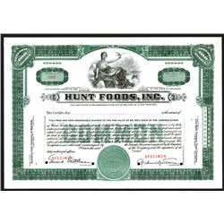 Hunt Foods, Inc., 1925 Specimen Stock Certificate.