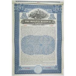 Bolivia Railway Co. 1907 Specimen Bond Rarity