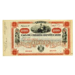 Chile. Caja de Credito Hipotecario, 18xx (1880-1890's), 1000 Pesos Specimen Bond, ABNC.