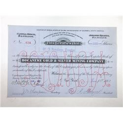 Bocaneme Gold & Silver Mining Co. 1887 I/U Stock Certificate