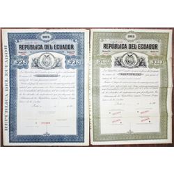 Republica del Ecuador Specimen Bond Pair, ca. 1904-1910s
