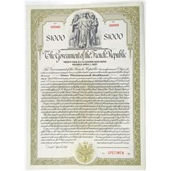 Government of the French Republic 1917 Specimen Bond