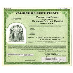 Validation Board for German Dollar Bonds - Central Bank of German State & Provincial Banks, Inc., ca
