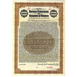 Kingdom of Norway, 1921 Specimen Bond