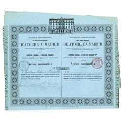 Societe Immobiliere Du Noveau Quartier D'Atocha A Madrid, 1863 I/U Stock Certificate