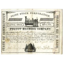 Pequot Machine Co., 1868 I/U Stock Certificate.