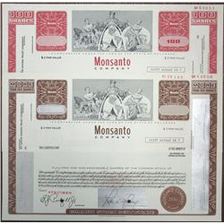 Monsanto Co. Specimen Stock Certificate Pair, ca. 1970's