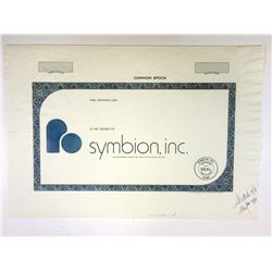 Symbion Inc. 1976 Proof Stock Certificate,  Robert Jarvik, Developer of Artificial Heart Company.