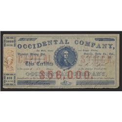 Occidental Company for Gold, Silver and Copper Mining, 1863 I/U Stock Certificate.