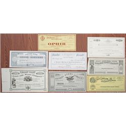 California, Nevada & Utah Mining, Canal, Guano and Railroad U/U Stock Certificate Assortment of 8, c