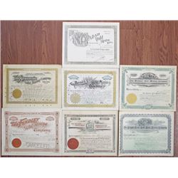 Colorado Mining Stock Certificate Group of 7, 1895-1899.