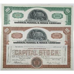 National Tunnel & Mines Co.  Stock Certificate Pair, ca. 1939-1946