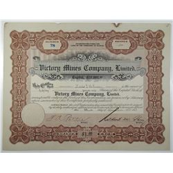 Victory Mines Co., Ltd. 1913 I/U Stock Certificate