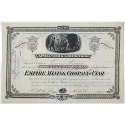 Empire Mining Co. of Utah 1880 Stock Certificate