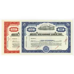 Delta Steamship Lines, Inc., 1940s Pair of Specimen Stock Certificates