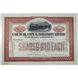 Council City & Solomon River Railroad Co. 1905 Stock Certificate