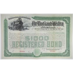 Rio Grande Western Railway Co. 1889 (Reissued in 1900) Specimen Bond