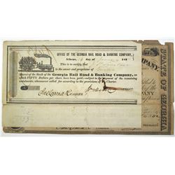 Georgia Rail Road & Banking Co., 1837, 1842 & 1848 I/U Stock Certificate Trio.