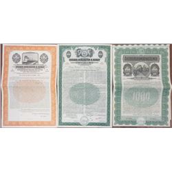 Chicago, Burlington & Quincy Railroad Co. 1908 -1944 Specimen Bond Trio
