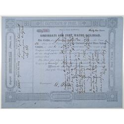 Cincinnati and Fort Wayne Railroad 1856 Issued Stock Certificate