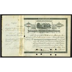 Indianapolis & St. Louis Railway Co., 1882 Stock Certificate signed by T.A. Hendricks.