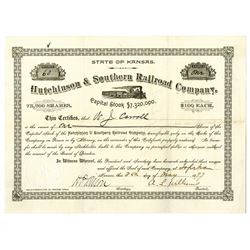 Hutchinson & Southern Railroad Co. 1897 I/U Stock Certificate