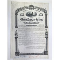 St. Louis, Kansas and Arizona Railway Co. 1880 Unique Progress Proof Bond, Production Proofs & Docum
