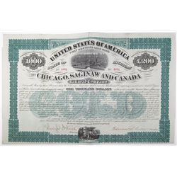 Chicago, Saginaw and Canada Railroad Co. 1873 Bond