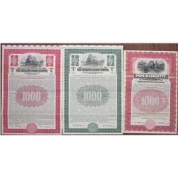 Pere Marquette Railway Co.,  1903 to 1930 Specimen Bond Trio