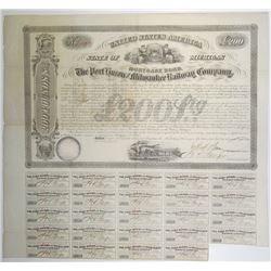 Port Huron and Milwaukee Railway Co. 1856 I/U Bond