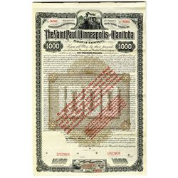 Saint Paul, Minneapolis and Manitoba Railway Co. 1883 Specimen Bond Re-issued Twice, Once in 1886 an