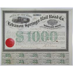 Lebanon Springs Rail Road Co. 1867 Bond Signed by Horace F. Clark