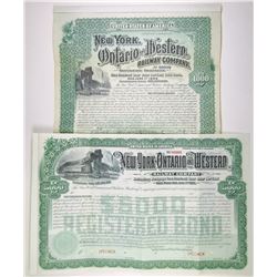 New York, Ontario and Western Railway Co., 1892-1900s Pair of Specimen Bonds