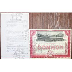 Hudson & Manhattan Railroad Co. 1925 Stock Certificate and Thomas J. Watson Sr. Signature Pair