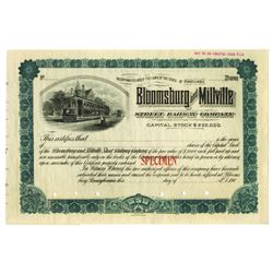 Bloomsberg and Millville Street Railway Co., ca.1900-1910 Specimen Stock Certificate