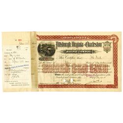 Pittsburgh, Virginia and Charleston Railway Co. 1901 Stock Certificate Issued to Henry Clay Frick