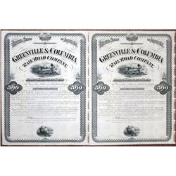 Greenville & Columbia Rail Road Co. 1875 Unissued Bond Pair