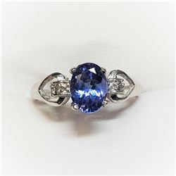 10K White Gold Tanzanite(1.3ct) Diamond(0.03ct) Claw Setting,1 Oval Mix Cut Tanzanite, 2 Diamond(Si1