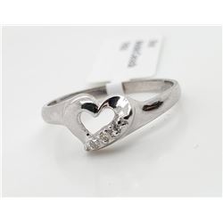 10K White Gold Diamond(0.04ct) 3 Stone Heart Ring (~Size 6.6)(Ring is resizable for $40), Made in Ca
