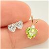 Image 1 : 14K Gold Peridot(0.4ct) Diamond(CZct) Heart Shaped Yellow Gold Pendant And Whie Gold Stud Earring Se