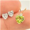 Image 2 : 14K Gold Peridot(0.4ct) Diamond(CZct) Heart Shaped Yellow Gold Pendant And Whie Gold Stud Earring Se
