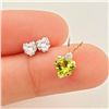 Image 4 : 14K Gold Peridot(0.4ct) Diamond(CZct) Heart Shaped Yellow Gold Pendant And Whie Gold Stud Earring Se