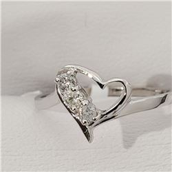 10K White Gold 3 Diamond(0.08ct) Heart Ring (~Size 5.75)(Ring is resizable for $40), Made in Canada,