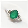 Image 2 : 10K White Gold Emerald(1.1ct) Diamond(0.18ct) Claw Set, Very Intense Green Emerald, 2 Diamonds(Vs,G-