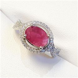 Silver Ruby(2.4ct) Cubic Zirconia Ring (~weight 4.4g), Suggested Retail Value $280 (Estimated Sellin