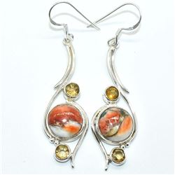 Silver Oster Turquoise Citrine(8.8ct) Earrings (~weight 7.65g), Suggested Retail Value $250 (Estimat