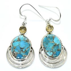 Silver Turquoise Citrine(10.8ct) Earrings (~weight 7.6g), Suggested Retail Value $200 (Estimated Sel