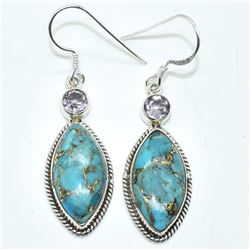 Silver Turquoise Amethyst(11.1ct) Earrings (~weight 6.75g), Suggested Retail Value $150 (Estimated S